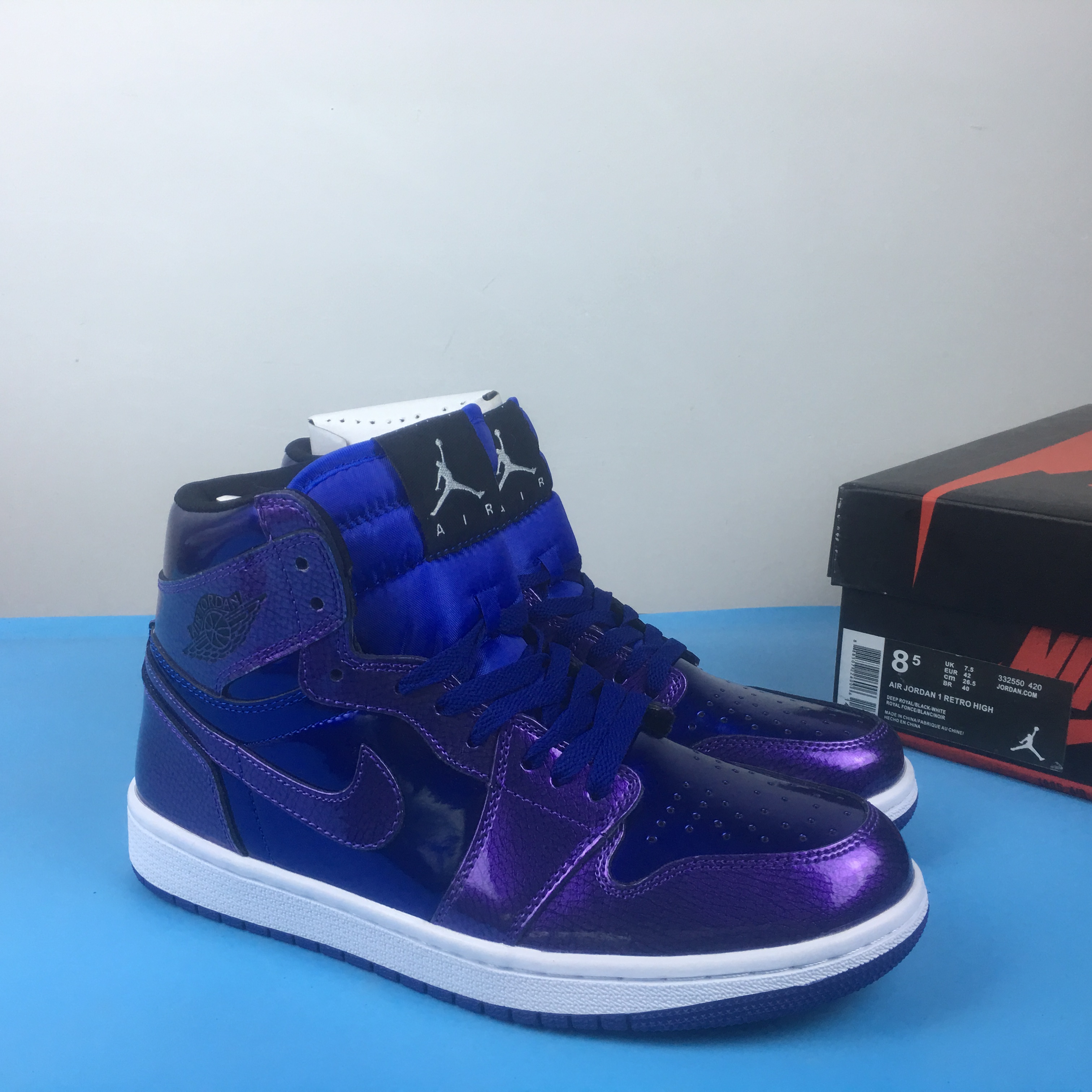 Air Jordan 1 Retro High Shine Blue Shoes - Click Image to Close